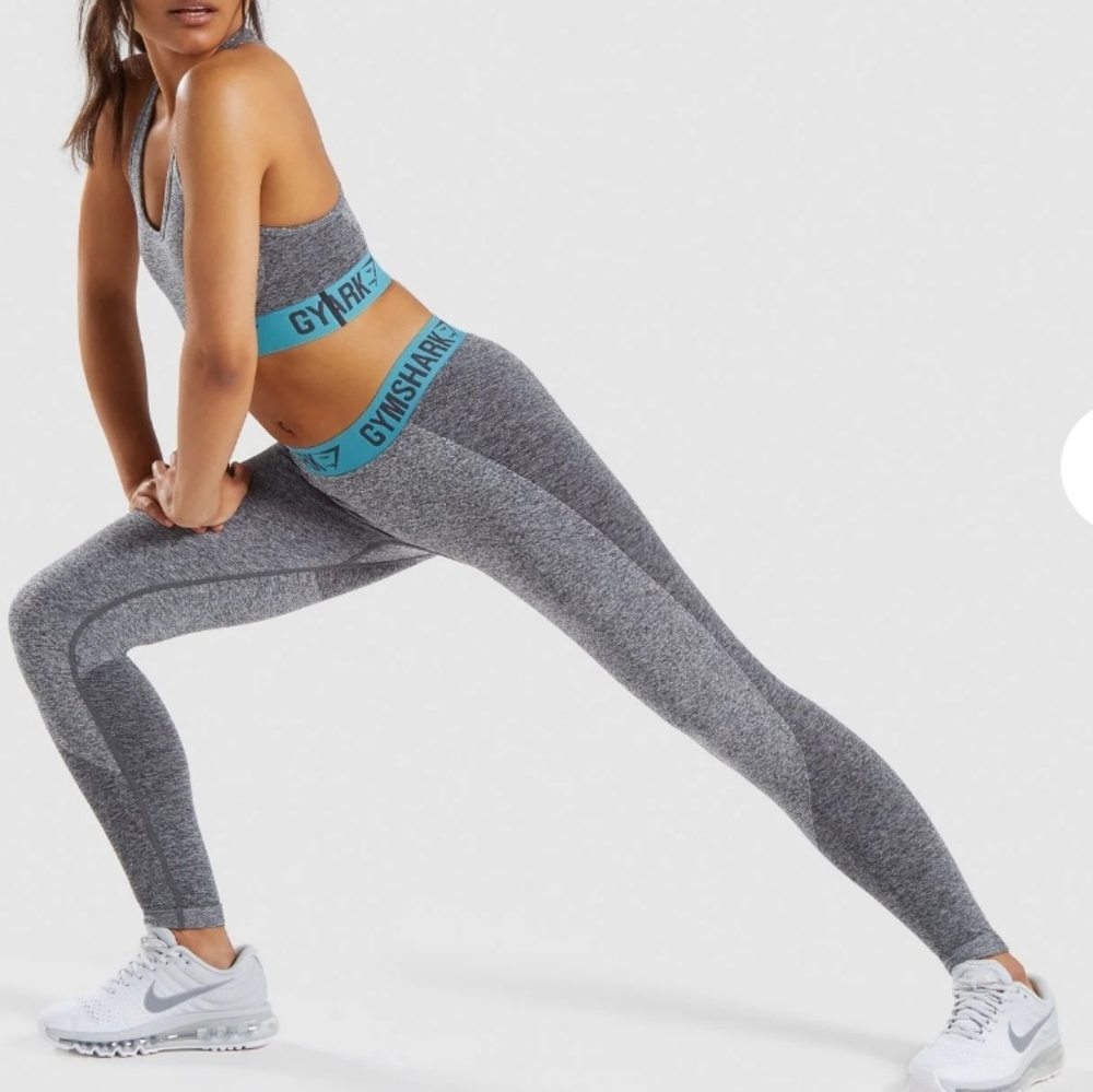 Womens Gymshark Flex leggings. Gray/Teal XS
